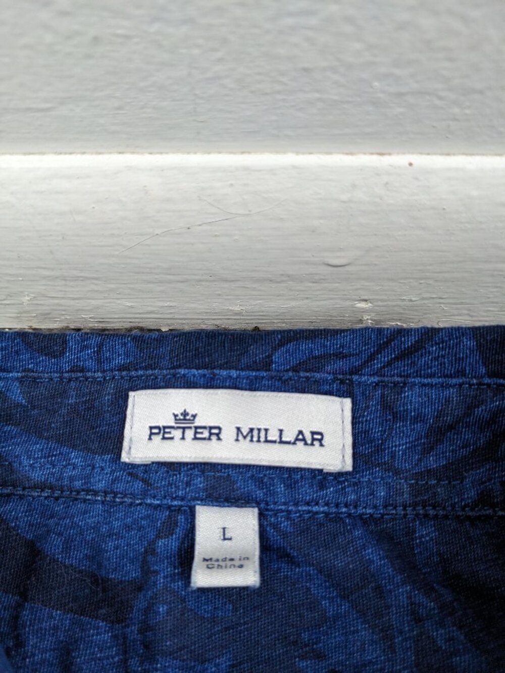2020 Peter Millar Polo Shirt Slub Cotton Floral Indigo Navy Blue Mens Large - Picture 4 of 10